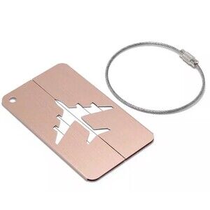 Luggage Tag‎ Airplane Travel Suitcase Label Aluminum Secure Metal Cable Pink New